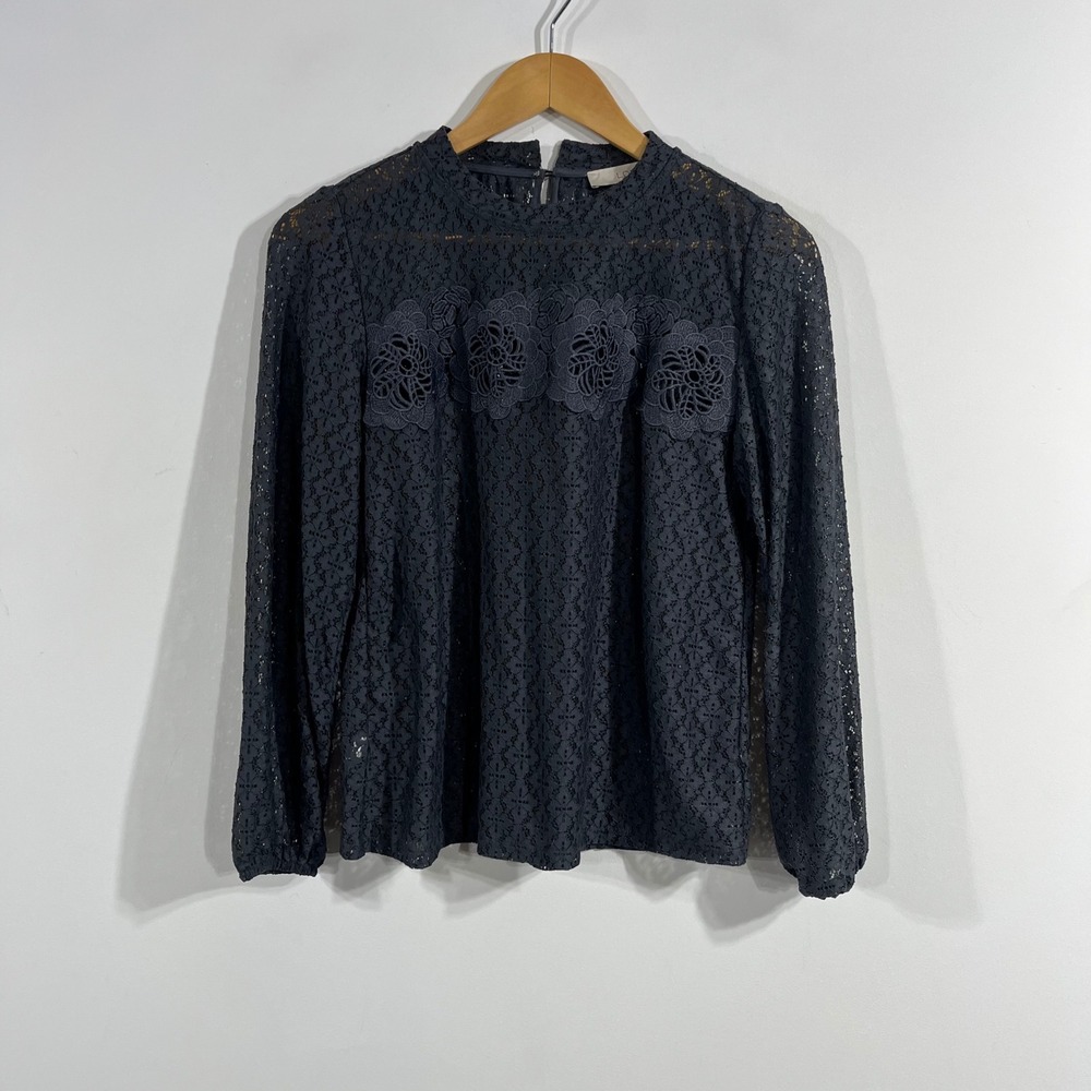 LOFT Victorian Renfair Layering Floral Lace Mock Neck Top Grey XSP Fairy Grunge